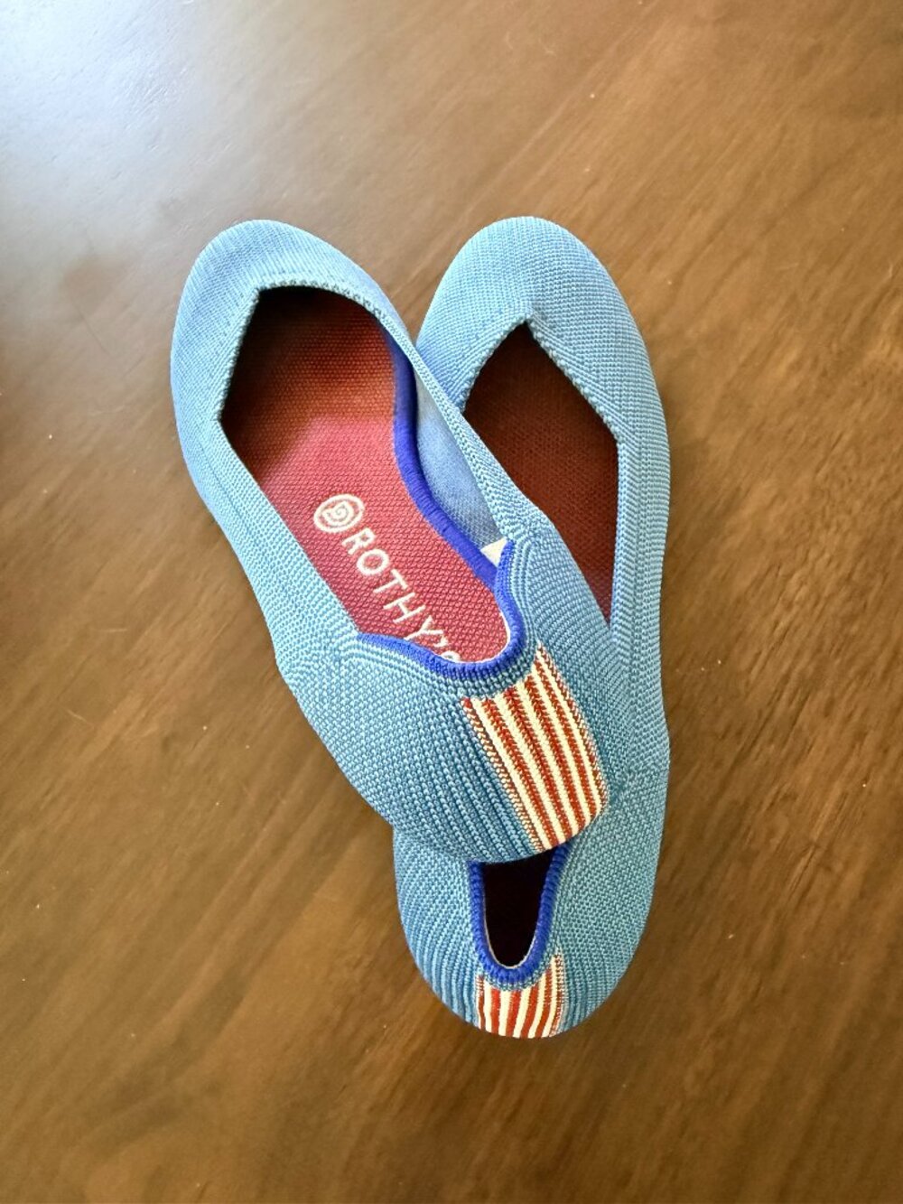 Rare Rothy's Blue Ballet Red & White Heel Stripe (Retired) | 9.5 | Like New